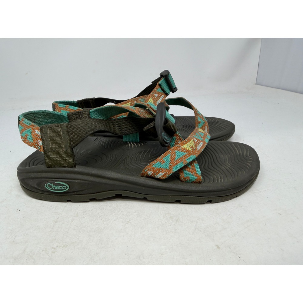 Chaco Sandals Womens 8 Z/Cloud Green Orange Geometric Strappy EUC